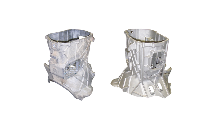 Cleaned truck transmission housing after NU-SOFT shot blasting